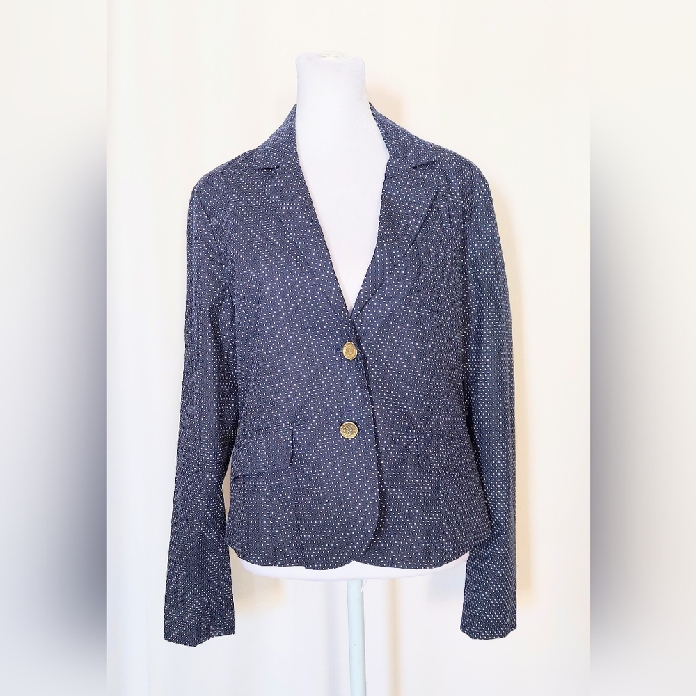 US Polo Assn Navy Polka Dot Gold Button Blazer Green Lining Womens Size Small